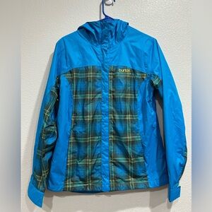 Burton DryRide women's snowboard jacket in a blue plaid colorway Full-Zip Small